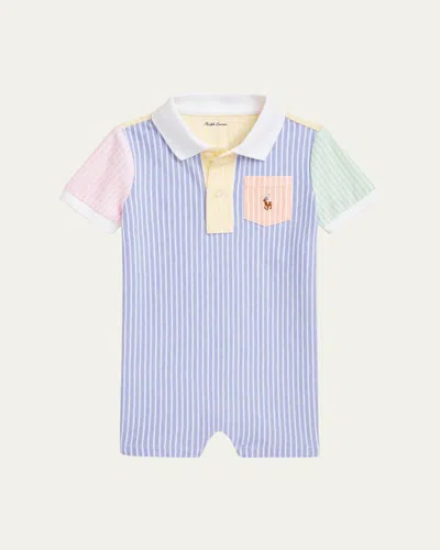 Polo Ralph Lauren Kids' Boy's Striped Oxford Polo Playsuit In Harbor Island Blue Multi