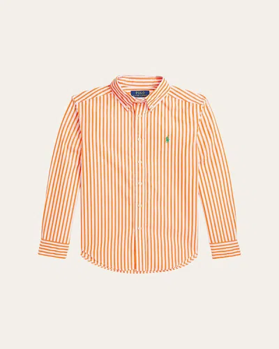 Polo Ralph Lauren Kids' Boy's Striped Pony Embroidered Sport Shirt In Orange White