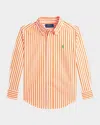 Polo Ralph Lauren Boy's Striped Pony Embroidered Sport Shirt In Orange White