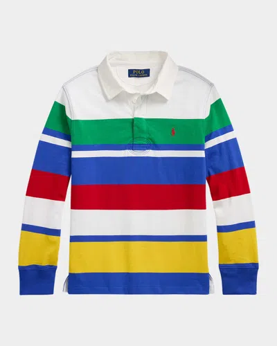 Polo Ralph Lauren Kids' Boy's Striped Rugby Shirt In Paper White Multi