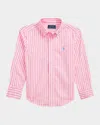 Polo Ralph Lauren Kids' Boy's Striped Sport Shirt W/ Embroidered Pony In Pink