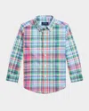 Polo Ralph Lauren Plaid Cotton Poplin Shirt In Pink Blue Multi