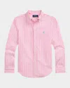 Polo Ralph Lauren Kids' Boy's Striped Sport Shirt W/ Embroidered Pony In Pink White