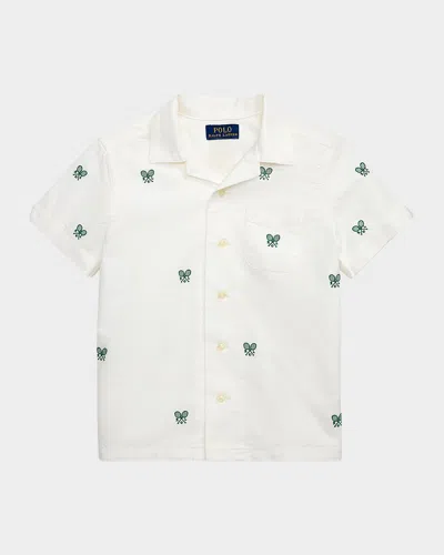 Polo Ralph Lauren Kids' Boy's Tennis Embroidered Oxford Shirt In White Crossed Racke