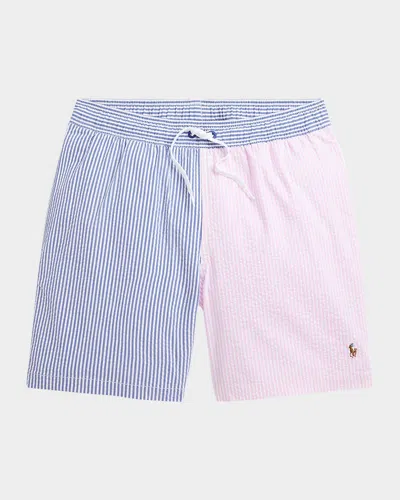 POLO RALPH LAUREN BOY'S TWO-TONE SEERSUCKER SWIM TRUNKS