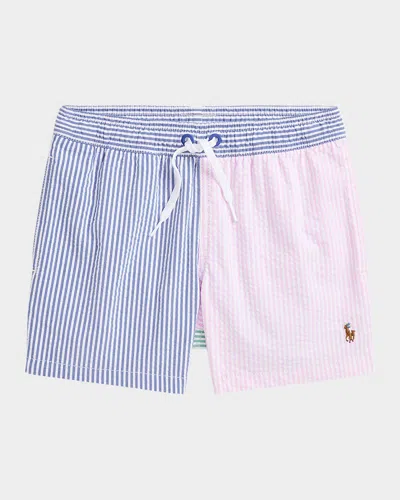 POLO RALPH LAUREN BOY'S TWO-TONE SEERSUCKER SWIM TRUNKS