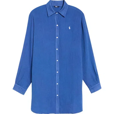 Polo Ralph Lauren Boyfriend Long Sleeve Cover-up Tunic In Blue
