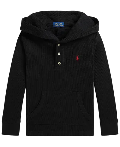 Polo Ralph Lauren Kids' Boys' 2t-7 Hooded Waffle-knit Long-sleeve Henley Hoodie In Black