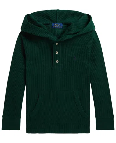 Polo Ralph Lauren Kids' Boys' 2t-7 Hooded Waffle-knit Long-sleeve Henley Hoodie In Green