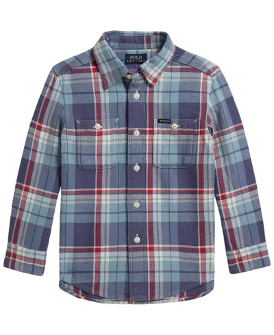 Polo Ralph Lauren Kids' Boys' 2t-7 Plaid Cotton Flannel Work Shirt In Blue
