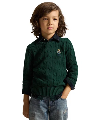 Polo Ralph Lauren Kids' Boys' 2t-7 Polo Bear Cable-knit Crewneck Sweater In Green
