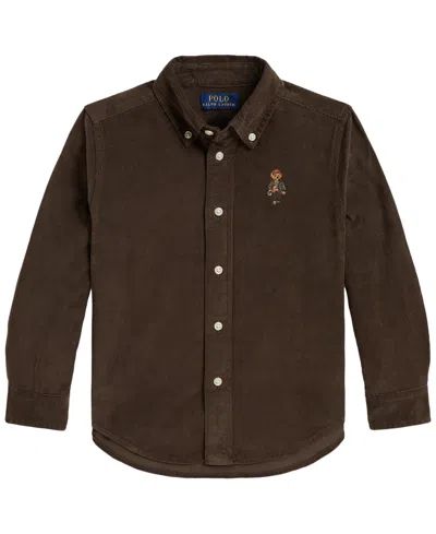 Polo Ralph Lauren Kids' Boys' 2t-7 Polo Bear Cotton Corduroy Shirt In Brown