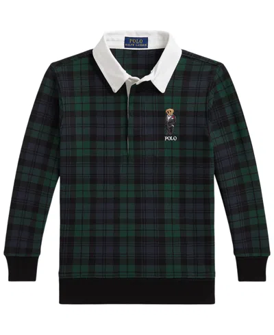 Polo Ralph Lauren Kids' Boys' 2t-7 Polo Bear Plaid Rugby Sweatshirt In Green