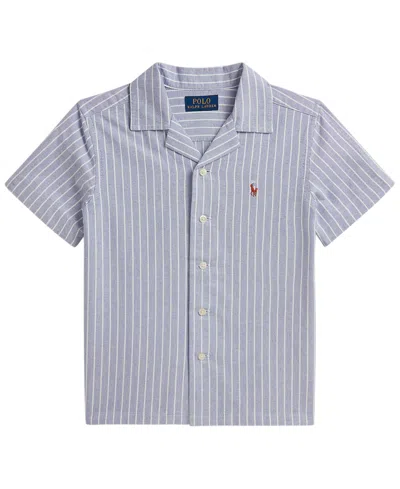 Polo Ralph Lauren Kids' Boys' 2t-7 Striped Cotton Oxford Camp Shirt In Blue