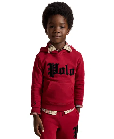 Polo Ralph Lauren Kids' Boys' 2t-7 Velvet-logo Cotton-blend Hoodie In Red