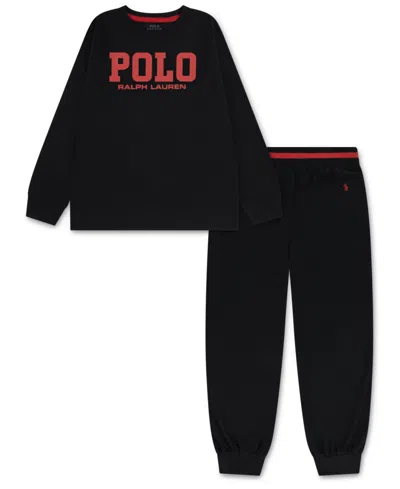 Polo Ralph Lauren Kids' Boys 4-7 2-piece Long Sleeve T-shirt And Pants Set In Black