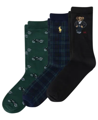 Polo Ralph Lauren Kids' Boys' 4-11 Biker Tux Box Bear Socks, 3-pack In Black
