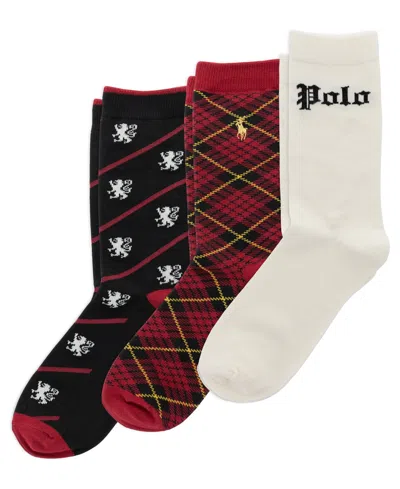 Polo Ralph Lauren Kids' Boys' 4-11 Cotton-blend Ribbed Argyle Crew Socks, 3-pack In Multi
