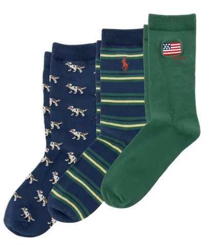 Polo Ralph Lauren Kids' Boys' 4-11 Flag Rl67 Socks, 3-pack In Green
