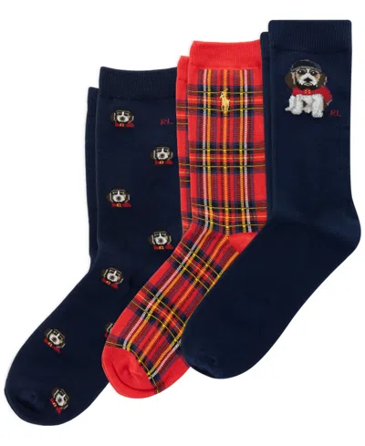 Polo Ralph Lauren Kids' Boys' 4-11 Holiday Dog Cotton-blend Crew Socks, 3-pack In Blue