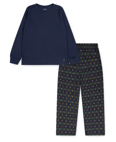 Polo Ralph Lauren Kids' Boys 8-20 2-piece Long Sleeve T-shirt And Printed Pants Set In Blue
