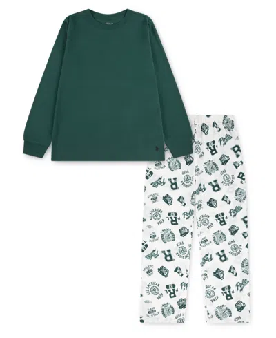Polo Ralph Lauren Kids' Boys 8-20 2-piece Long Sleeve T-shirt And Printed Pants Set In Green