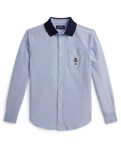 Polo Ralph Lauren Kids' Boys 8-20 Polo Bear Oxford Knit-collar Shirt In Blue