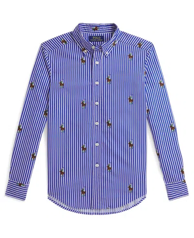Polo Ralph Lauren Kids' Boys 8-20 Polo Bear Striped Long-sleeve Shirt In Blue