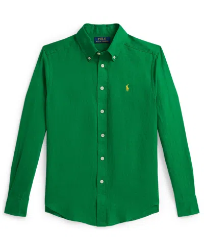 Polo Ralph Lauren Kids' Boys' 8-20 Embroidered Long-sleeve Linen Shirt In Green