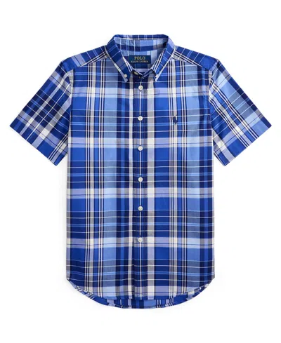 Polo Ralph Lauren Kids' Boys 8-20 Gingham Cotton Poplin Short-sleeve Shirt In Blue