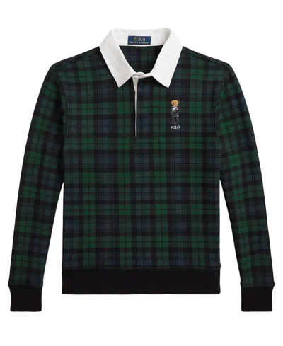 Polo Ralph Lauren Kids' Boys' 8-20 Polo Bear Plaid Rugby Cotton-blend Sweatshirt In Black