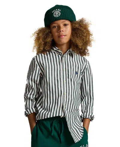 Polo Ralph Lauren Kids' Boys' 8-20 Striped Cotton Poplin Shirt In Green