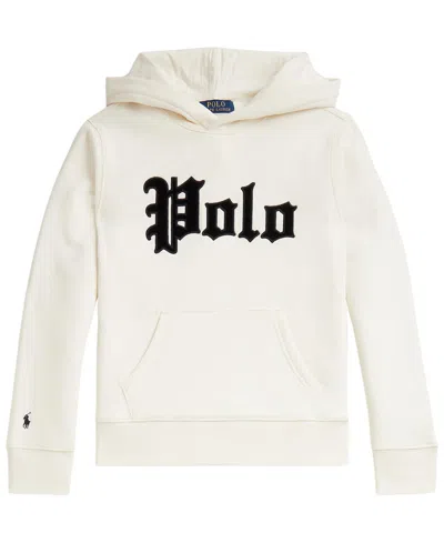 Polo Ralph Lauren Kids' Boys' 8-20 Velvet-logo Kangaroo-pocket Fleece Hoodie In White