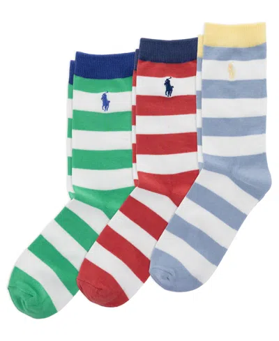 Polo Ralph Lauren Kids' Boys' And Girls' 4-11 Rugby Stripe Socks, 3-pack In Green