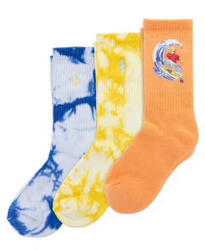 Polo Ralph Lauren Kids' Boys' And Girls' 4-11 Surfing Bear Active Socks, 3- Pack In Multi