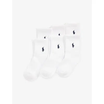 Polo Ralph Lauren Kids' Boys' Athletic Pack Of Six Stretch-cotton Crew Socks White