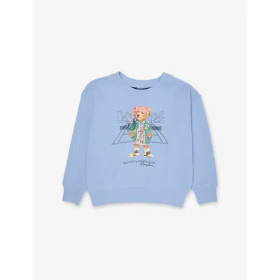 Polo Ralph Lauren Kids' Chambray Blue Boys' Bear Crewneck Cotton-blend Sweatshirt