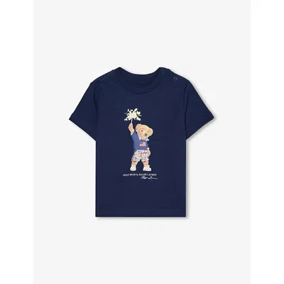 Polo Ralph Lauren Kids' F24 Navy Bear Boys' Bear Short-sleeves Cotton-jersey T-shir In Blue