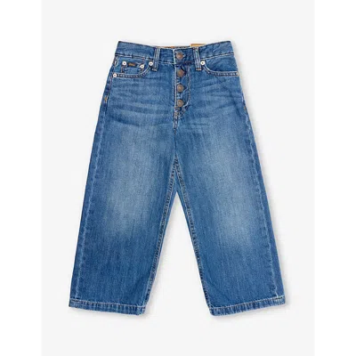 Polo Ralph Lauren Boys Blue Kids Brand-embroidered Cropped Wide-leg Jeans