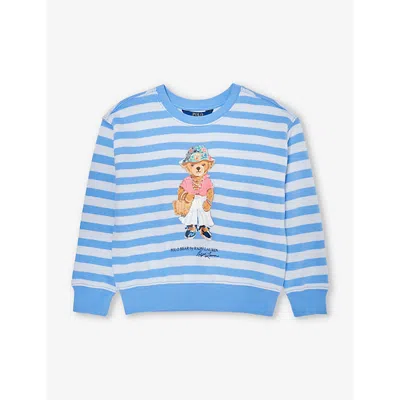 Polo Ralph Lauren Boys Blue Kids Girls' Polo Bear Striped Cotton-blend Sweatshirt