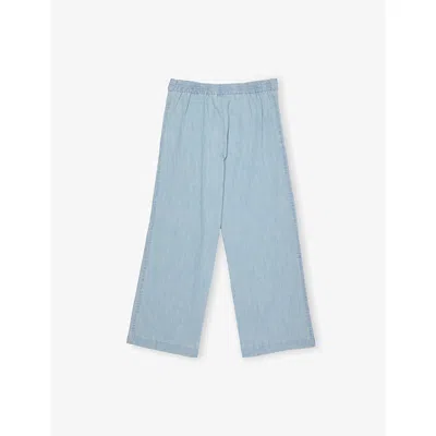 Polo Ralph Lauren Kids' New Medium Wash Boys' Brand-embroidery Wide-leg Denim Trou In Blue