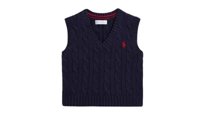 Pre-owned Polo Ralph Lauren Boys Combed Cotton Knit Sweater Vest In Navy Blue