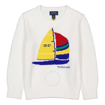 Polo Ralph Lauren Kids'  Boys Deckwash White Sail Boat Embroidered Jumper