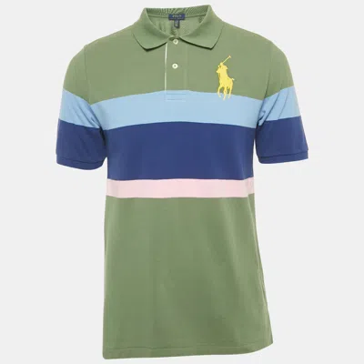 Pre-owned Polo Ralph Lauren Boys Green Big Pony Striped Cotton Polo T-shirt 18-20 Yrs