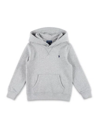 Polo Ralph Lauren Boys Hooded Cotton-blend Sweatshirt With Signature Pony Embroidery In Grigio