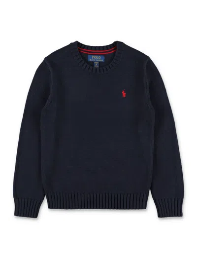 Polo Ralph Lauren Boys Knit Cotton Crewneck Sweater With Embroidered Pony In Multi