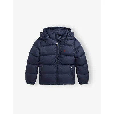 POLO RALPH LAUREN NAVY BOYS' LOGO-EMBROIDERED HOODED SHELL-DOWN PUFFER JACKET