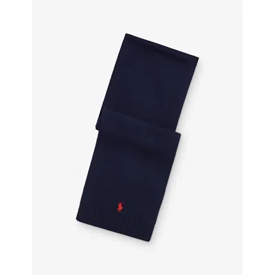 Polo Ralph Lauren Kids' Navy Boys' Logo-embroidered Wool Scarf L/xl In Blue