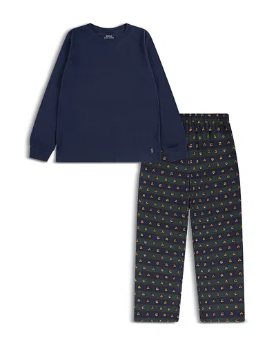 Polo Ralph Lauren Boys' Long Sleeved Tee & Printed Pants Sleep Set - Big Kid In Blue