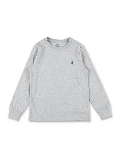 Polo Ralph Lauren Boys Long-sleeve Cotton Jersey T-shirt With Ribbed Crewneck In Gray